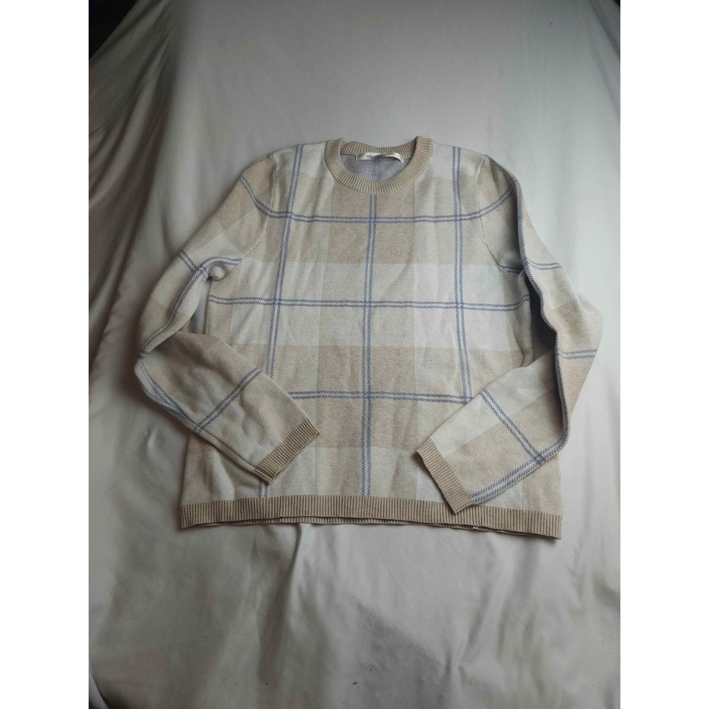 Max Studio Womens XL Beige Plaid Crewneck Sweater Long Sleeve